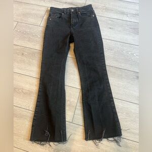 Zara black high waist straight leg distressed hem jeans size 4